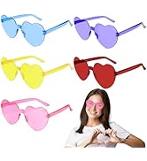 PLULON Heart Sunglasses for Women Pink Heart Glasses Valentine's Day Rimless Heart Shaped Sunglas...
