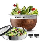 Kaiser chef Salad Bowl Kit 74oz,Salad Container For Lunch,18/8 Stainless Steel,Salad Bowl With Li...