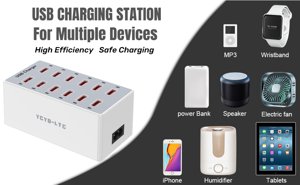 usb wall charger for multiple devices charging station desk block 12 ports