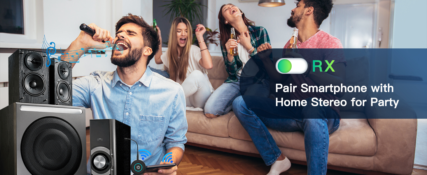 Bluetooth Transmitter Receiver for TV Airplane Home Stereo Wireless Adapter Low Latency Dual Link