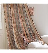 Erbnaryx Red Geometric Sheer Curtains 54 inch Long, Fringed Edges and Textured Semi Sheer Curtain...