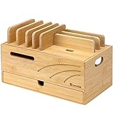 Homde Natural Bamboo Charging Station Rack for Multiple Devices Cable Cord Management Box Organiz...