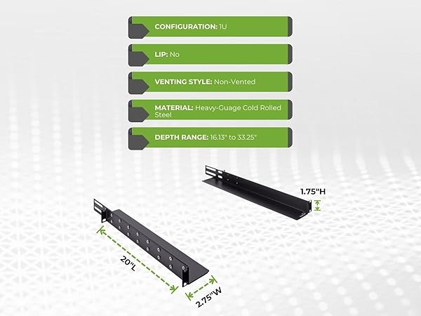 NavePoint 1U Adjustable Rack Mount Server Shelf Rails