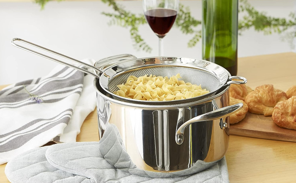 Large metal pot with stainers for pasta or steaming veggies