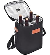 Tirrinia Wine Gift Tote, Portable and Insulated Carrier for 4 Bottles, 12 Inches Long, Black Color