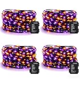 4 Pack Halloween Fairy Lights Battery Operated Orange Purple Twinkle Lights | 16.4 Ft 50 LED Batt...