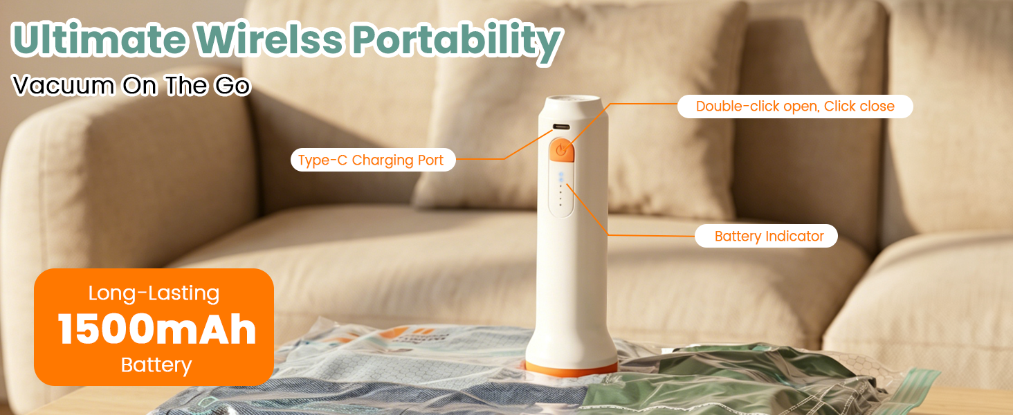 Vacuum Seal Bags for Travel with Rechargeable Cordless Pump, Compression Packing Cubes