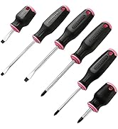 WORKPRO 6-Piece Pink Magnetic Screwdrivers Set, Includes 3 Slotted &amp; 3 Phillips Screwdrivers, Stu...