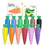 JUPITEARTH 12 Colors Crayons for Toddlers 1-3, Non Toxic Beeswax Carrot-Shaped Toddler Crayons wi...
