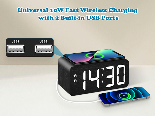 Universal 10W Fast Wireless Charging with 2 Built-in USB Ports