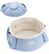 Narwey Barrel Drawstring Puffy Makeup Bag, Large Quilted Cosmetic Bag, Puffer Make Up Bags, Trave...