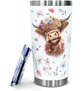 SOL VIBES Highland Cow Gifts for Women Friends, 20 oz Stainless Steel Tumbler, Farming Gift for F...