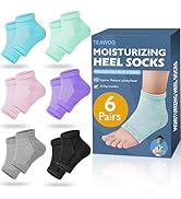 TEAWOO 6 Pairs Moisturizing Heel Socks for Cracked Heel Treatment, Foot Care Toeless Socks to Sof...
