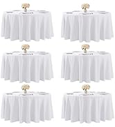Kachanaa 6 Pack White Round Polyester Tablecloth 90 Inch Washable for Round Tables, Stain and Wri...