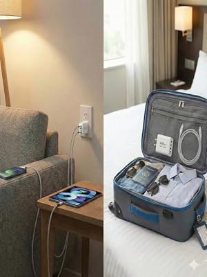 2-pack 40W USB C charger blocks: one in a home outlet, one packed in a travel bag for trips