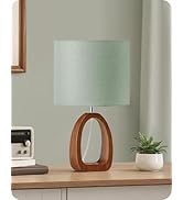 GOEBLESON Small Table Lamp, 14.2" Cute Little Desk Lamp, Wood Bedside Lamp with Linen Lampshade, ...