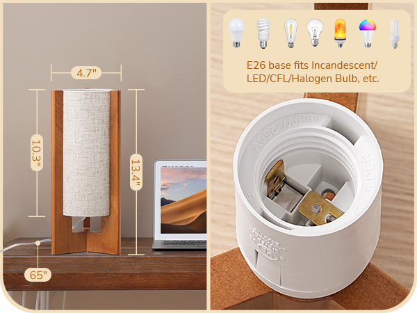 Wood Bedside Table Lamp