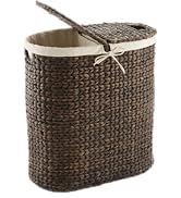 Casafield Oval Laundry Hamper with Lids and Removable Liner Bags - Natural, Woven Water Hyacinth ...