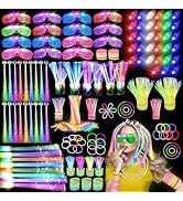 OLUPP 290 PCS Glow Party Supplies,200 PCS Glow Sticks,24 PCS Glow Fiber Optic Wands,15 PCS LED Gl...