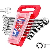 WORKPRO Ratcheting Wrench Set, SAE, 7-piece Ratcheting Combination Wrench Set, 5/16'', 3/8'', 7/1...