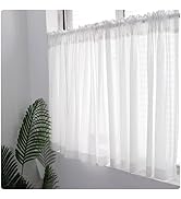 Sovtfides White Short Sheer Curtains 24 Inches Long 2 Panels Set for Kitchen Window, Rod Pocket L...