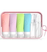 KLKE 16-Piece Silicone Travel Bottles Set – TSA Approved Leakproof Toiletry Kit with Flat Easy-Sq...