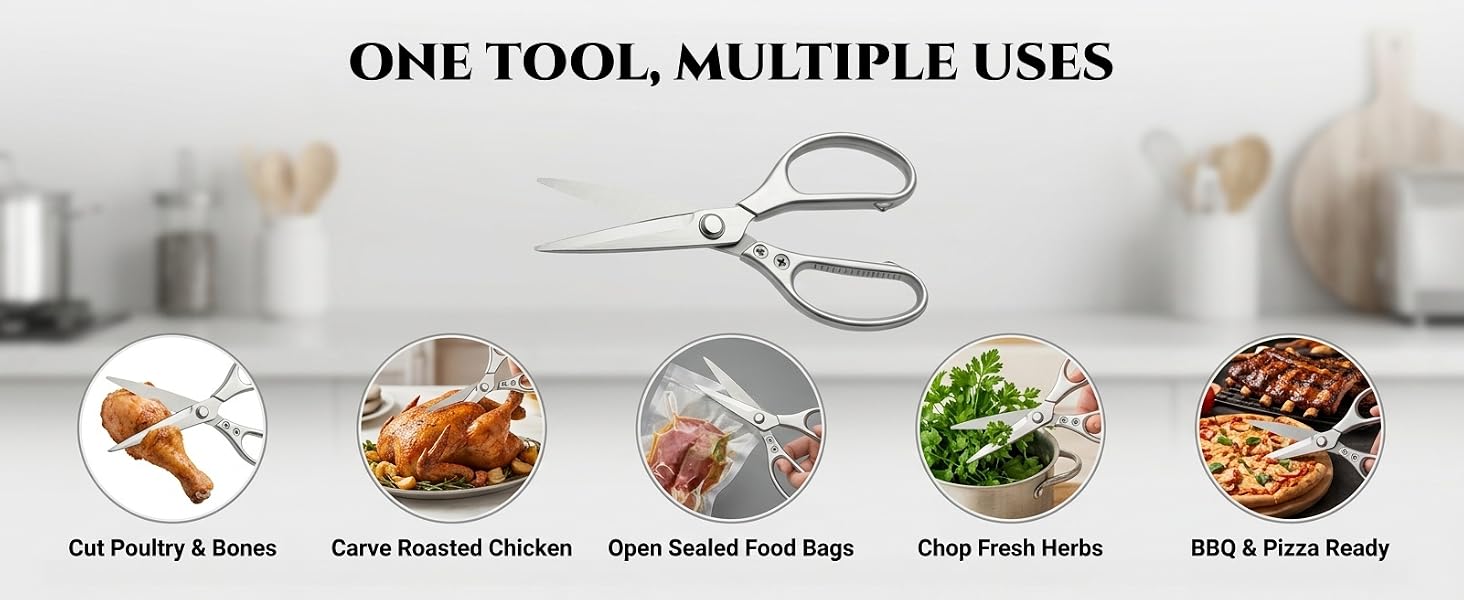 Multi-purpose stainless steel kitchen food scissors