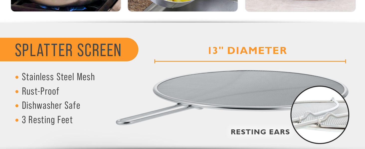 steel mesh fine mesh 13inch splatter protector cookware accessory utensils cookwaretools nonstick