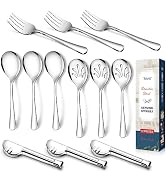 Stainless Steel Metal Serving Utensils - Large Serving sets - 10" Spoons, 10" Slotted Spoons, 10"...
