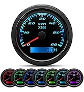 MAIMEIMI Tachometer Gauge 7 Color 0-6000 RPM Tacho Meter 85mm 3 3/8