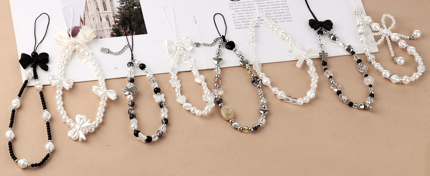 Draupnir Phone Charms Strap, Butterfly Bow Knot Beaded Phone Bracelet Strap