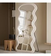 Koonmi 71"x32" Wavy Mirror Full Length, Flannel Floor Mirror, Large Floor Standing Mirror Wall Mo...