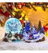 Christmas Village Snow Globe with Rotating Train Music Box, Automatic Snowfall, Colorful Lights -...