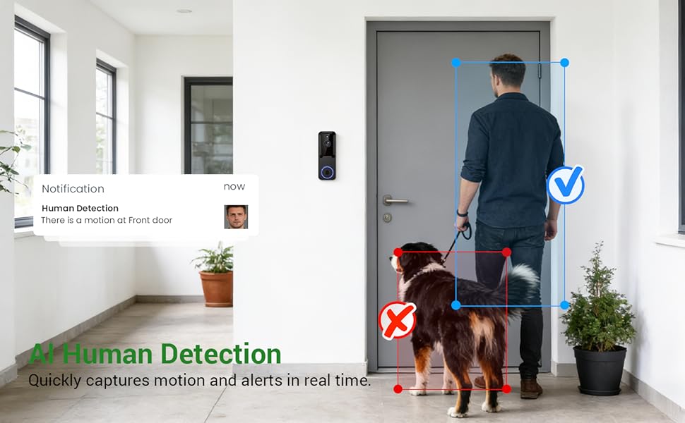 AI Human Detection video doorbell wireless