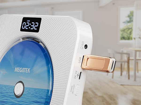 MEGATEK CP28BR Portable Desktop CD Player with USB Port for Music Playback