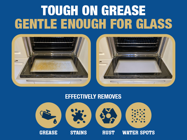 Tough on grease gentle for glass removes grease stains rust water spots