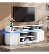 WLIVE Modern TV Stand for 75 Inch TV, 2 Tier Entertainment Center with LED Lights &amp; Storage Cabin...