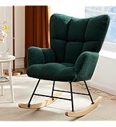 DUMOS Rocking Chair with Wing Backrest, Teddy Upholstered Indoor Reading Glider Chair with Comfy ...