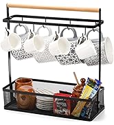 Hiceeden Coffee Mug Holder with Wire Storage Basket, Large Mug Tree Mug Racks, Coffee Tea Cup Mug...