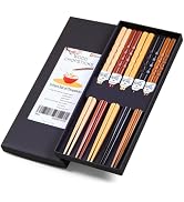 MFJUNS 5 Pairs Japanese Minimalist Reusable Chopsticks, 8.8 Inch Non-Slip Natural Wood Set - Idea...