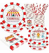 Carnival Party Supplies Decorations, Circus Theme Birthday Paper Plates and Napkins Set with Cups...