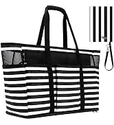 TEUEN Large Beach Bag with Zipper, 12 Pockets Waterproof Sandproof Pool Bag Womens Mesh Beach Tot...