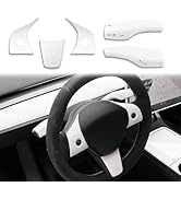 YJMOTOR Steering Wheel Trim Cover with Gear Shift Cover for Tesla Model 3 Y Decorative Accessorie...