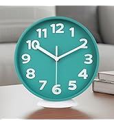 JENLYSTIME 8 Inch Vibrant Teal Modern Wall Clock – Silent Non-Ticking, Bold 3D Numbers, Precise Q...