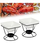 2 Pcs Butter Warmers for Seafood,Ceramic Butter Warmers for Chocolate or Cheese,Fondue- Dishwashe...