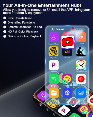 This mp4/mp3 player support you freely to remove or uninstall the apps