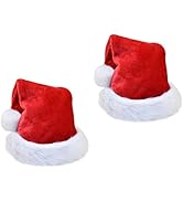 Andiker Kids Santa Hat, 2pc Soft and Gloss Fluffy Christmas Hat Thicken Classic Red Holiday Hat w...