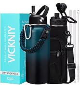 32 oz Insulated Water Bottles - with Straw &amp; Flip Auto Lid, Stainless Steel Water Bottle Shoulder...