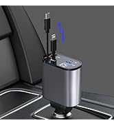 Retractable Car Charger - 4-in-1 Fast Car Phone Charger Adapter 66W Cigarette Lighter USB Car Cha...