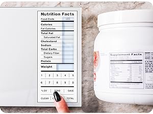 log nutrition label values into the digital scale to retain macros for future reference